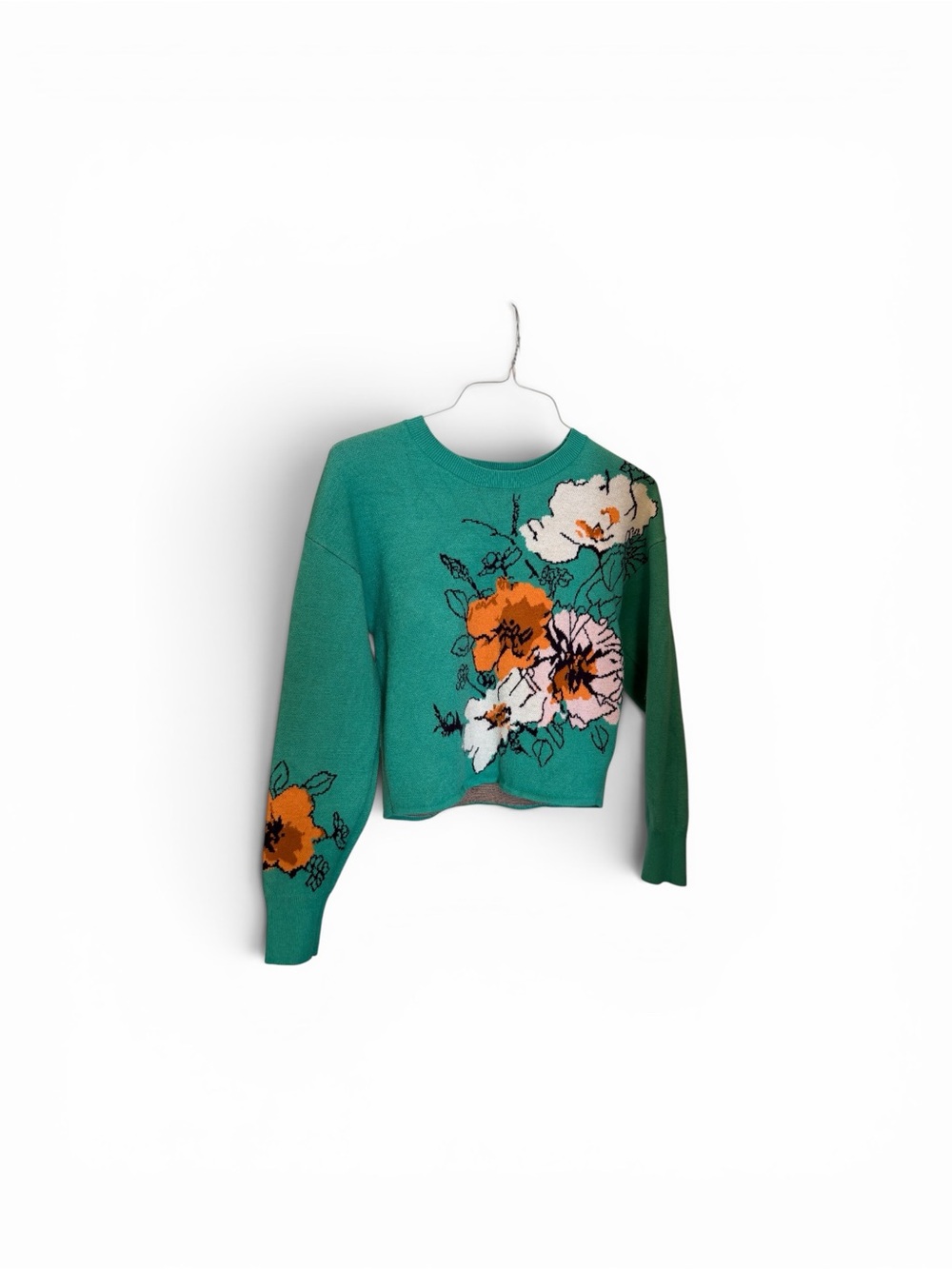 Maeve Teal Floral Crewneck Sweater